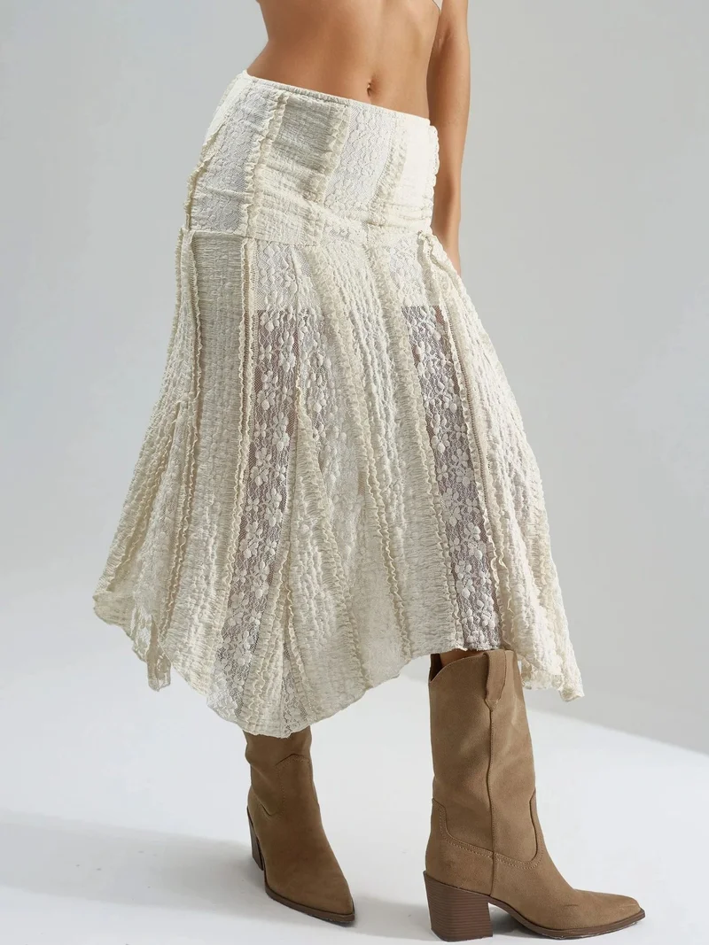 بوسيم BUSEM High Waist Lace A-Line Midi Skirt